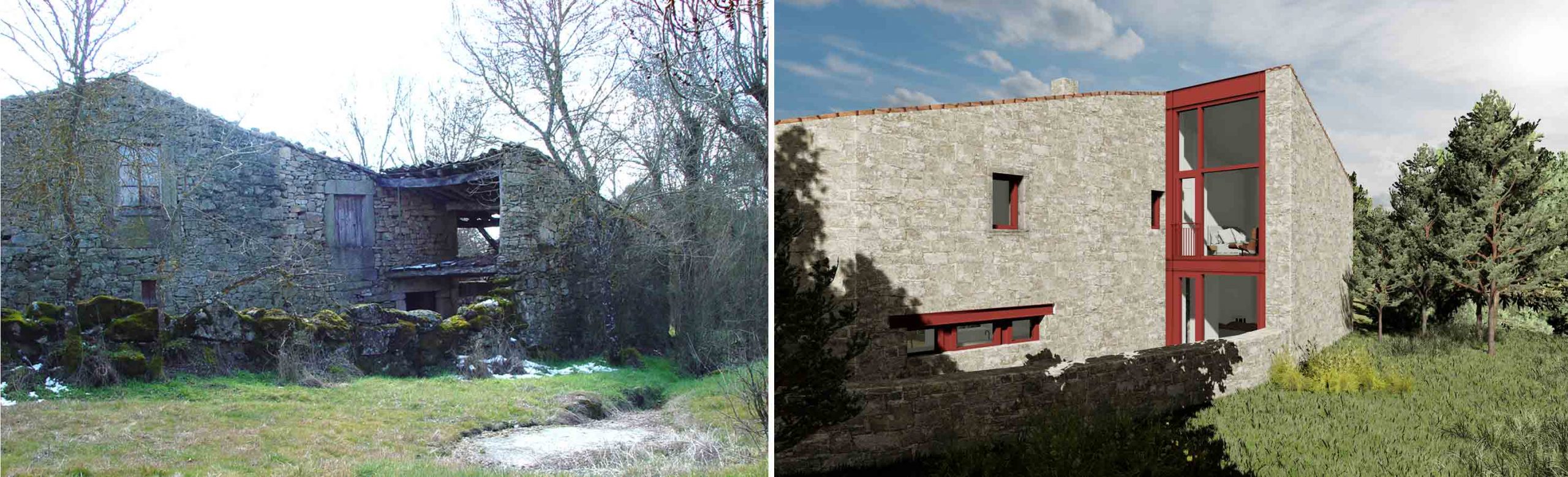 Casa na Aldeia Nova - Vista de antes e depois do projecto de remodelação de uma casa rural de Aldeia Nova, Miranda do Douro
